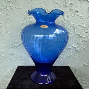 CRYSTAL CLEAR Italy Cobalt Blue Murano-Style Handblown Artglass Vase (H: 13”)